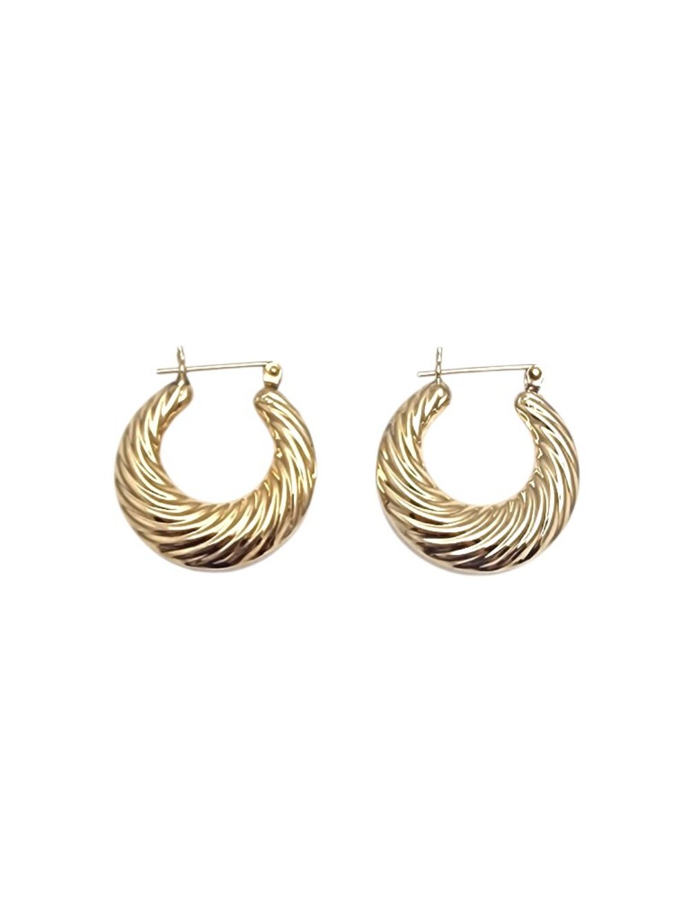 14K Yellow Gold Textured Hollow Hoop Earrings #24314